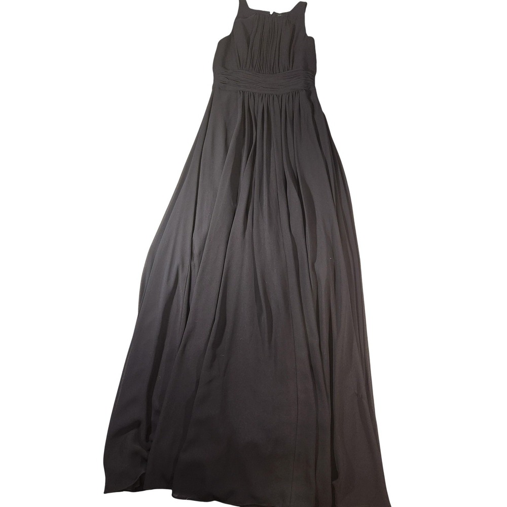 Lauren Ralph Lauren Dress Womens 0 Blue Chiffon High Neck Ruched Maxi Evening